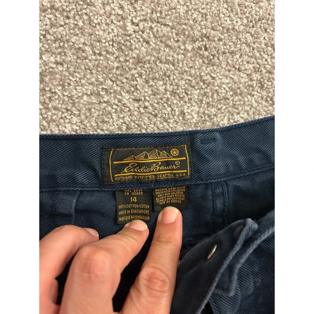 Eddie Bauer Denim Shorts Womens 14 Blue Excellent Pleated High Waist Vintage 90s